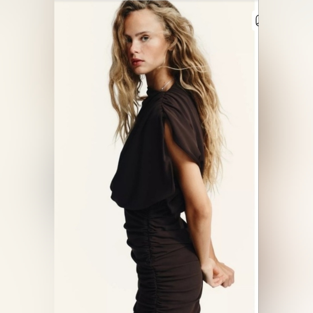 Zara Brown Ruched Mini Dress Size Medium NWT